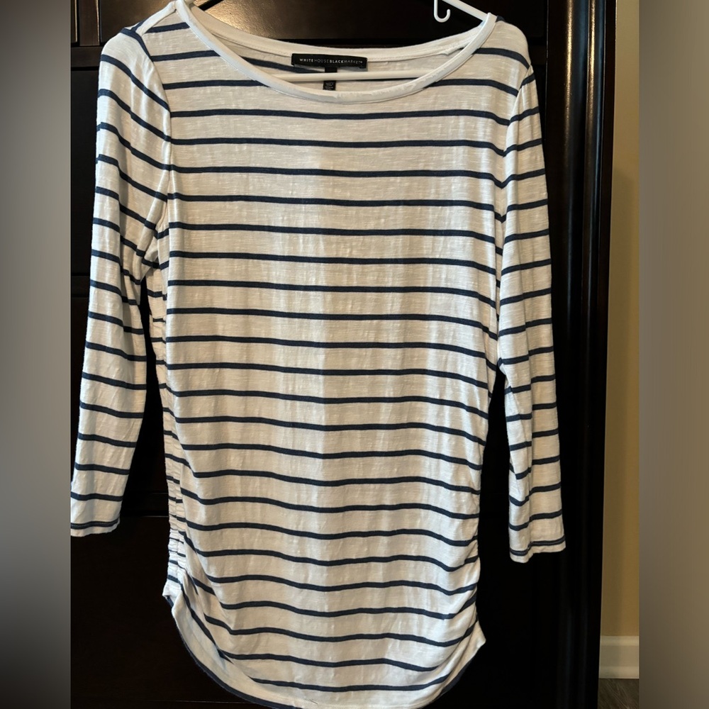 White House Black Market Striped Top - Navy and White